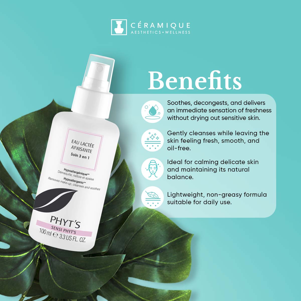 Phyt's 3 in 1 Soothing Milky Cleansing Water for Sensitive Skin (Sensi Phyt’s Eau Lactée Apaisante) | Natural | Organic