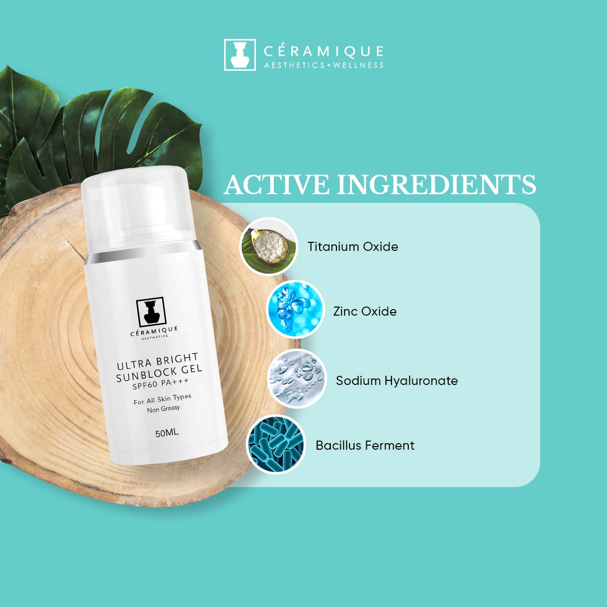 Ceramique Derma Aquadew Ultra Bright Sun Block Gel (SPF 60+++) | Natural